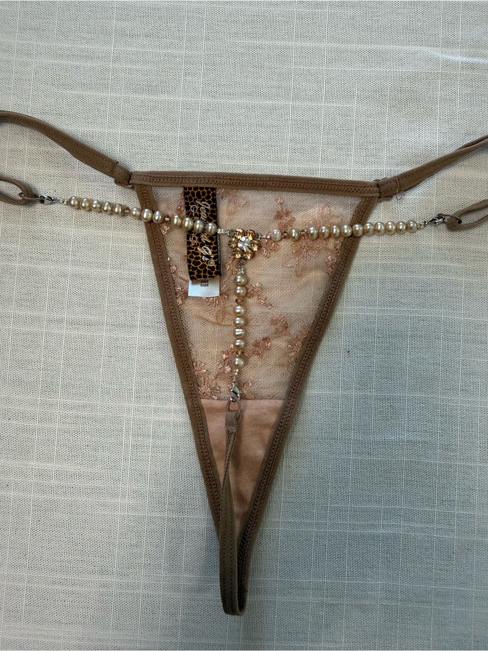 Gold pearl bejeweled G string